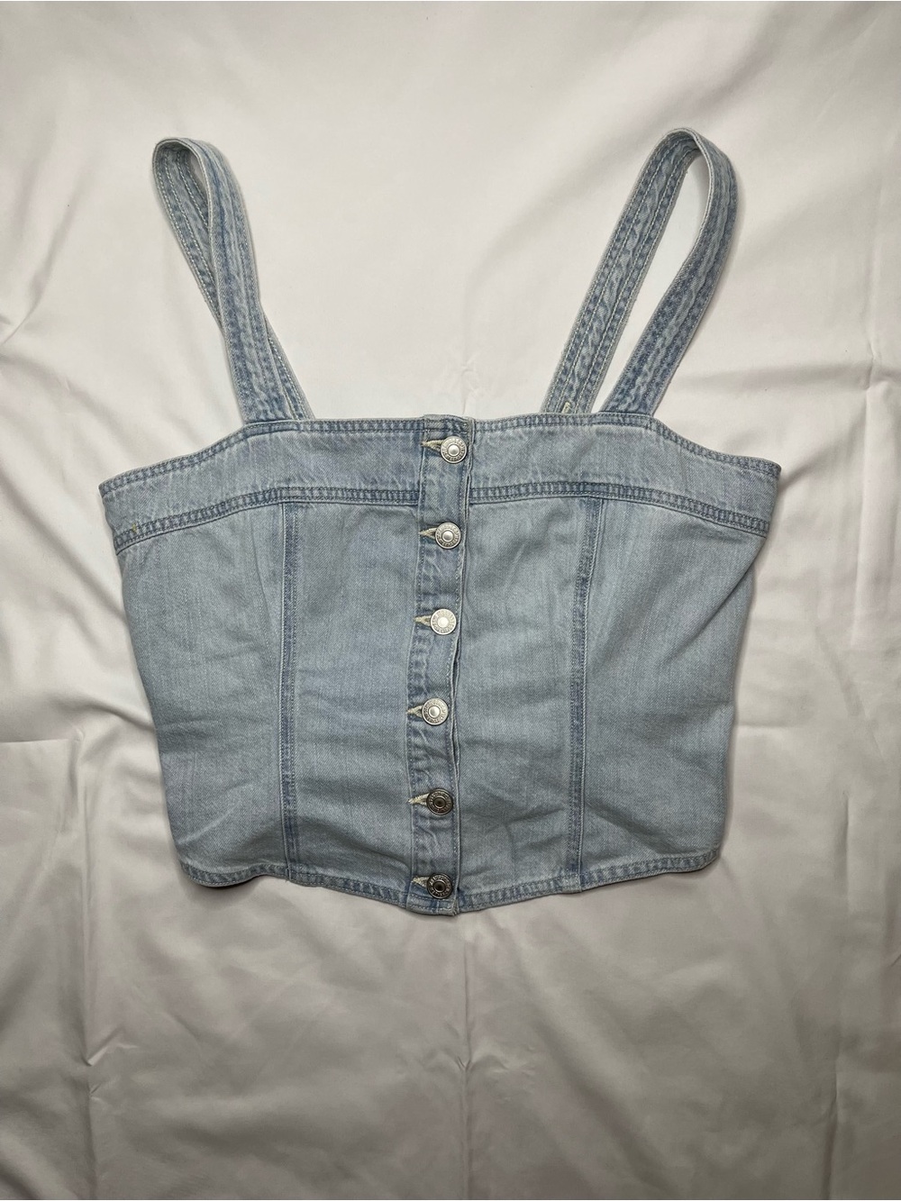 Levi Light Wash Denim Button-Front Crop Top